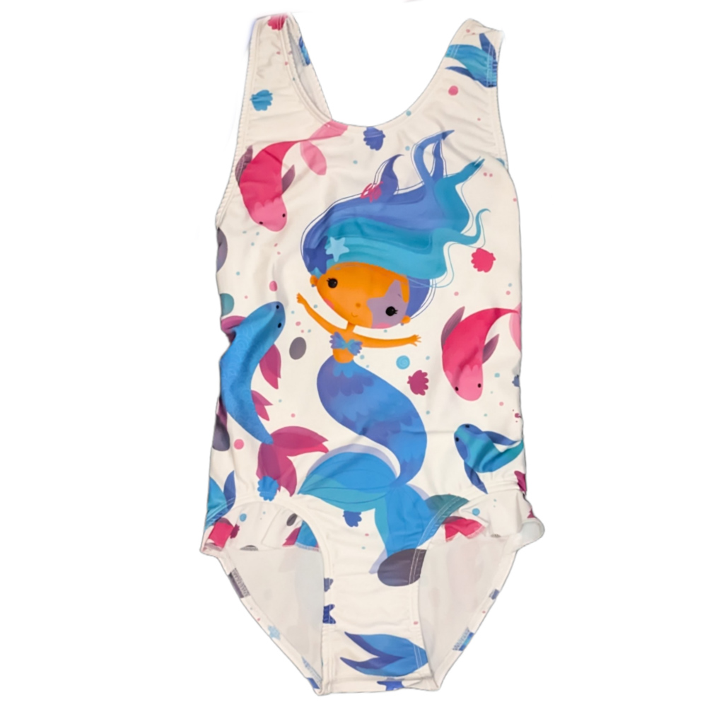 مایو دخترانه لایف سفید با طرح پری و ماهی